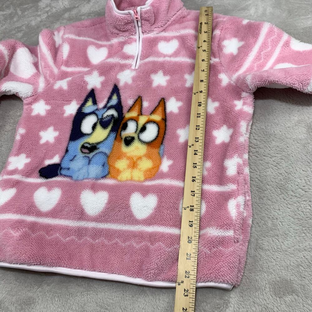 Bluey Sherpa Quarter Zip Sweater Girls Large 10/12 Pink Hearts Bingo Cozy Soft - Picture 8 of 9